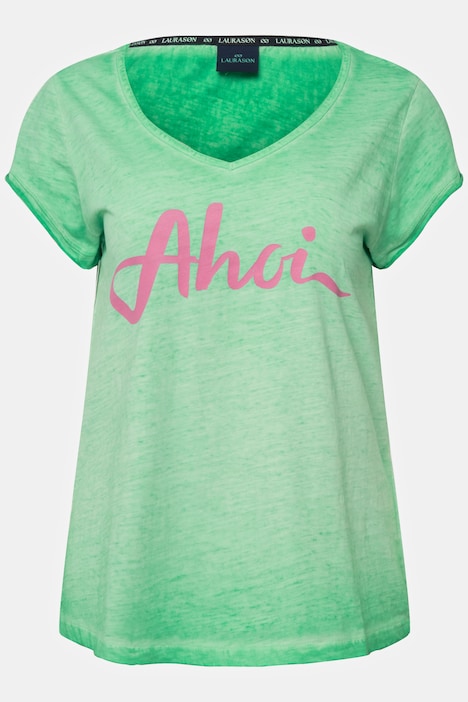 T-Shirt, Ahoi Schriftzug, V-Ausschnitt, Halbarm, OEKO-TEX Made in Green
