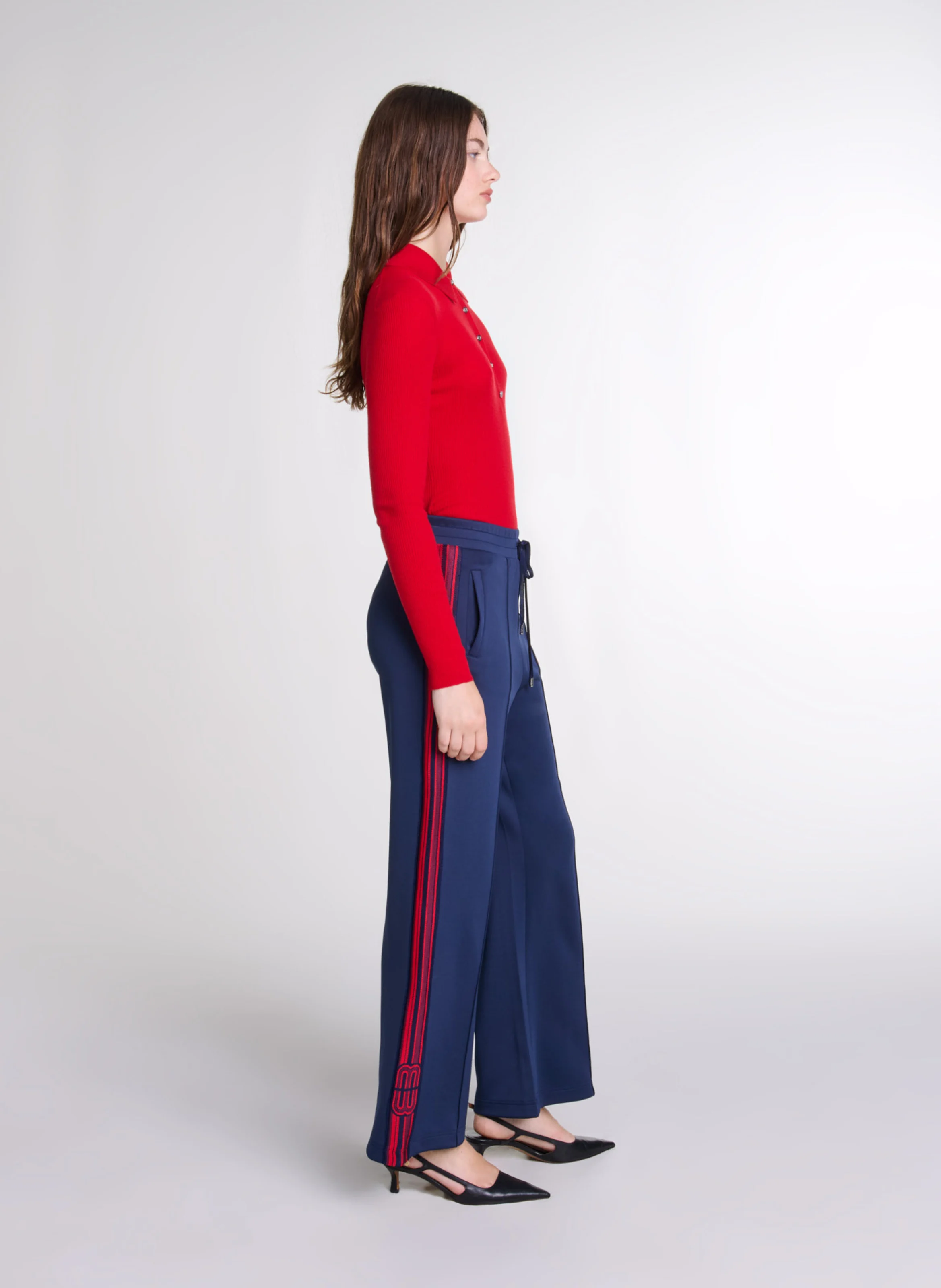 Body col polo en laine mélangée | Rouge