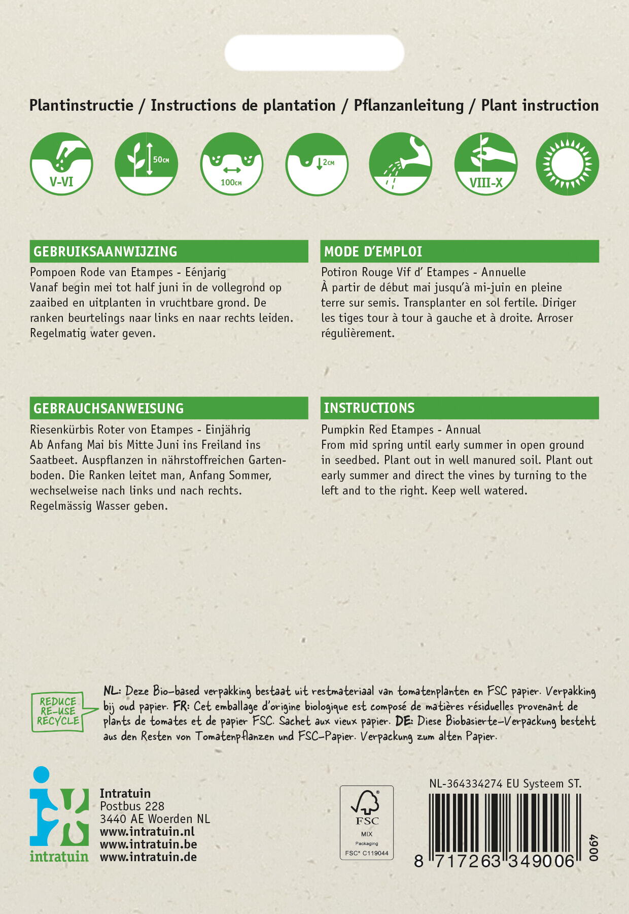 Intratuin groentezaad Pompoen (Cucurbita maxima 'Rode van Etampes')