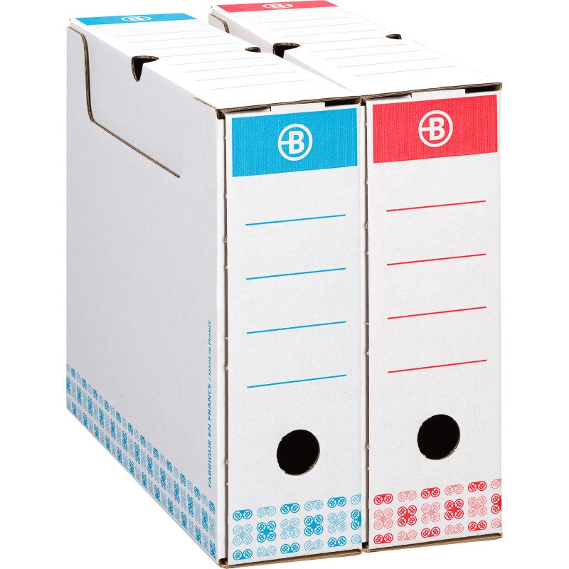 Boîte archives Carton Bruneau - Dos 8 cm - Haute résistance - Couleurs assorties