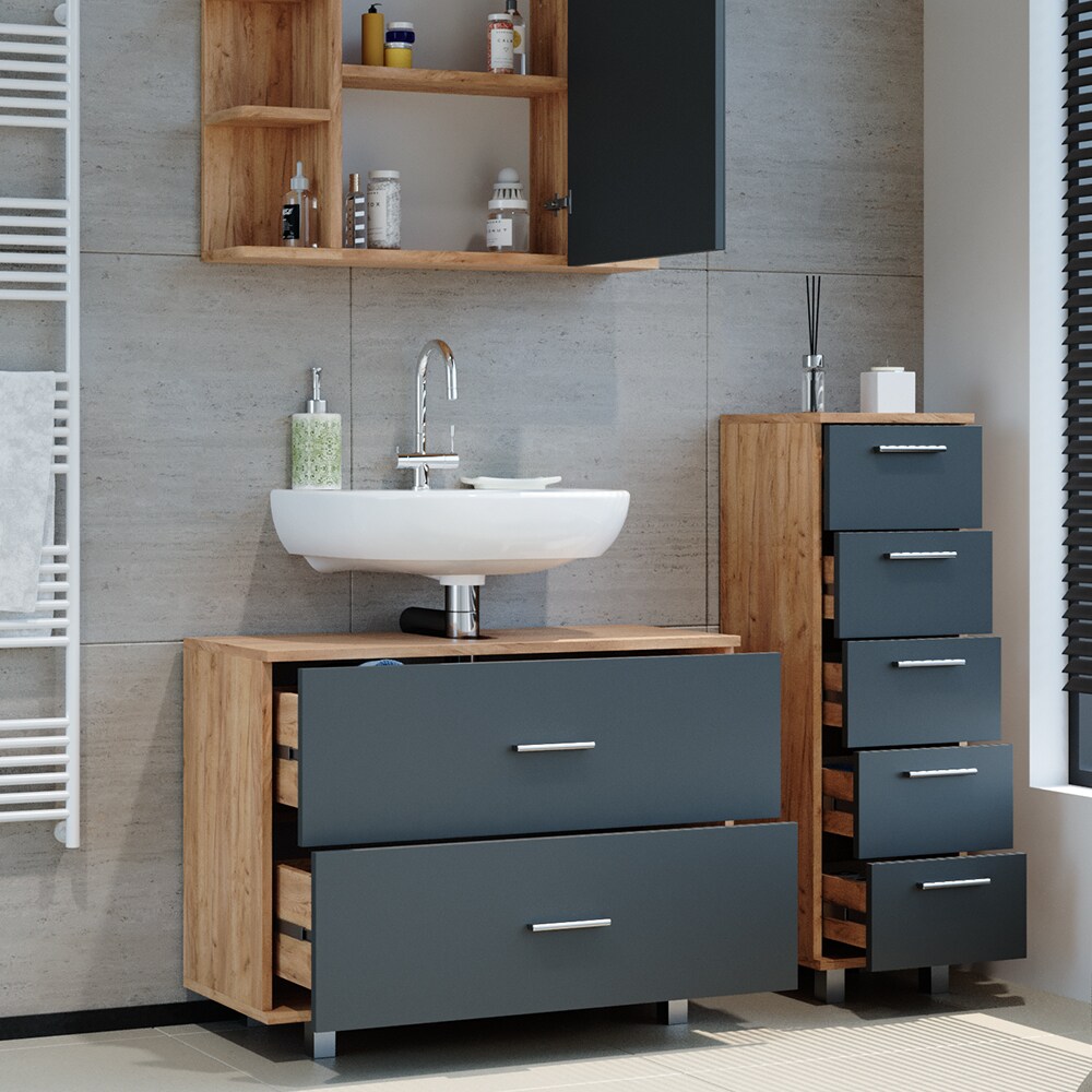 VICCO Badmöbel Set ILIAS Eiche Anthrazit Spiegel Kommode Unterschrank Badschrank