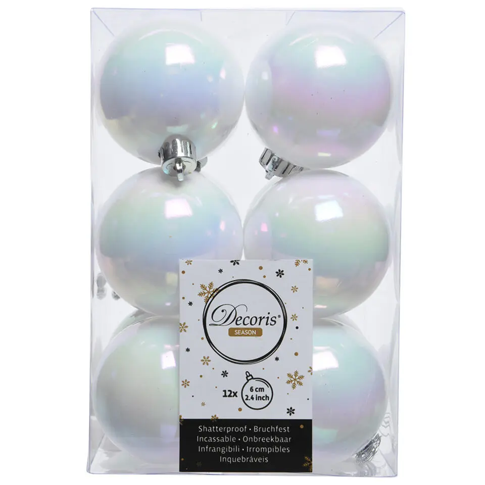 Decoris kerstballen - 12x st - parelmoer wit - D6 cm - kunststof