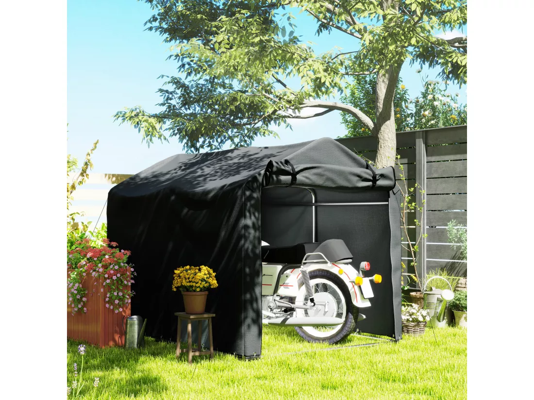 Tente de stockage - abri de jardin dim. 2 x 1,6 x 1,65 m - porte enroulable zippée - métal galvanisé PE gris
