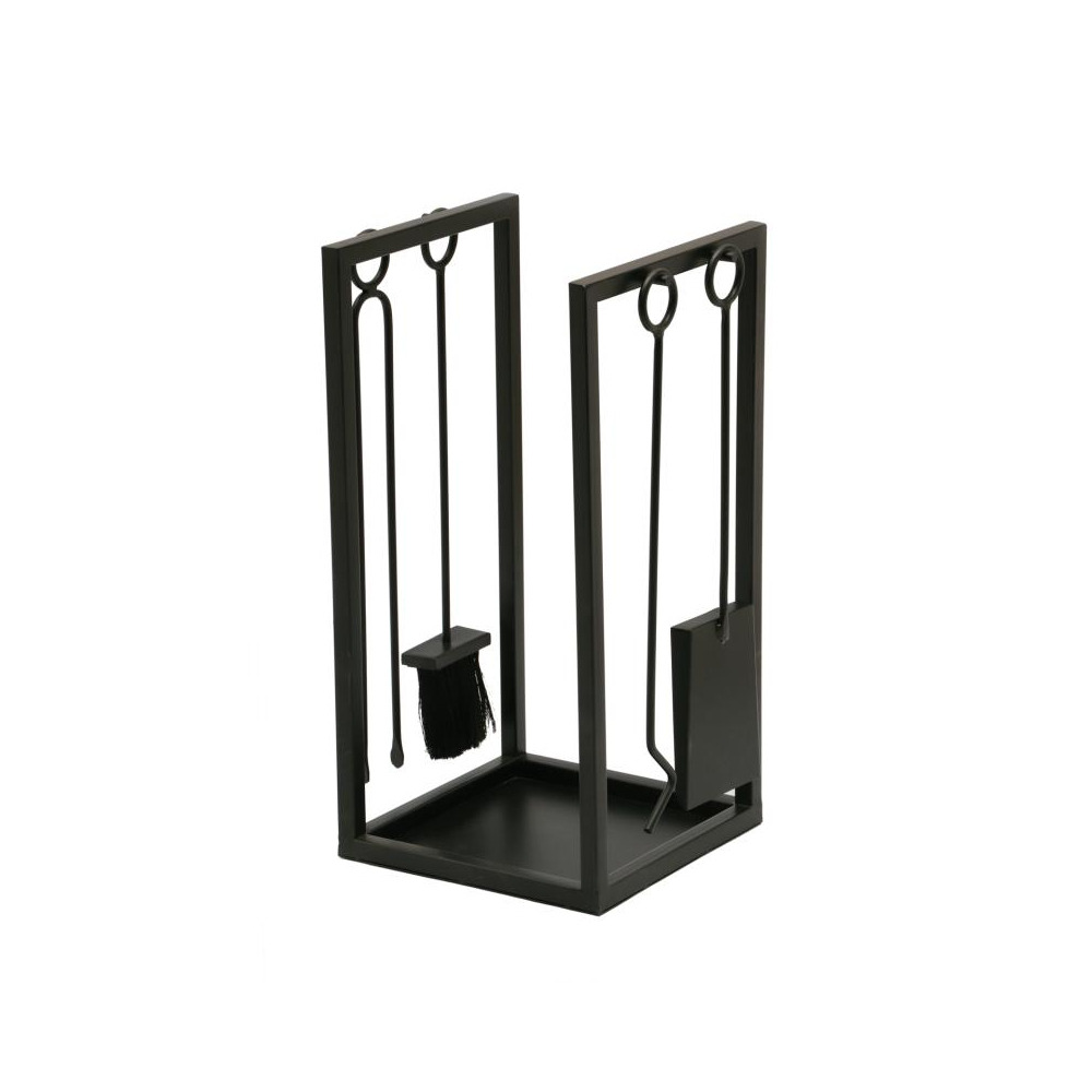 Porte-bûches + 4 accessoires de cheminée en métal noir