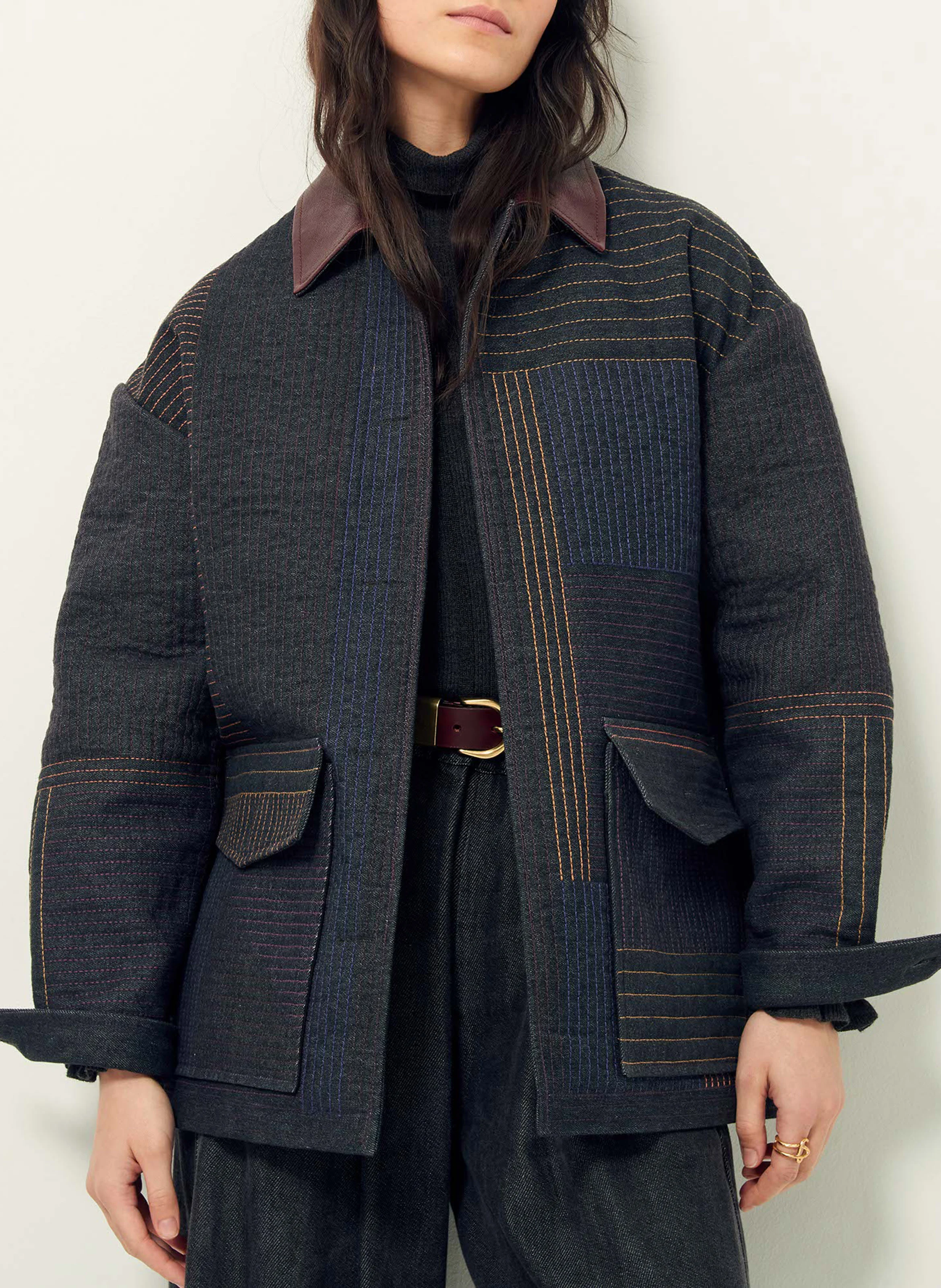MIREA - Veste ample brodée en denim de coton| Bleu