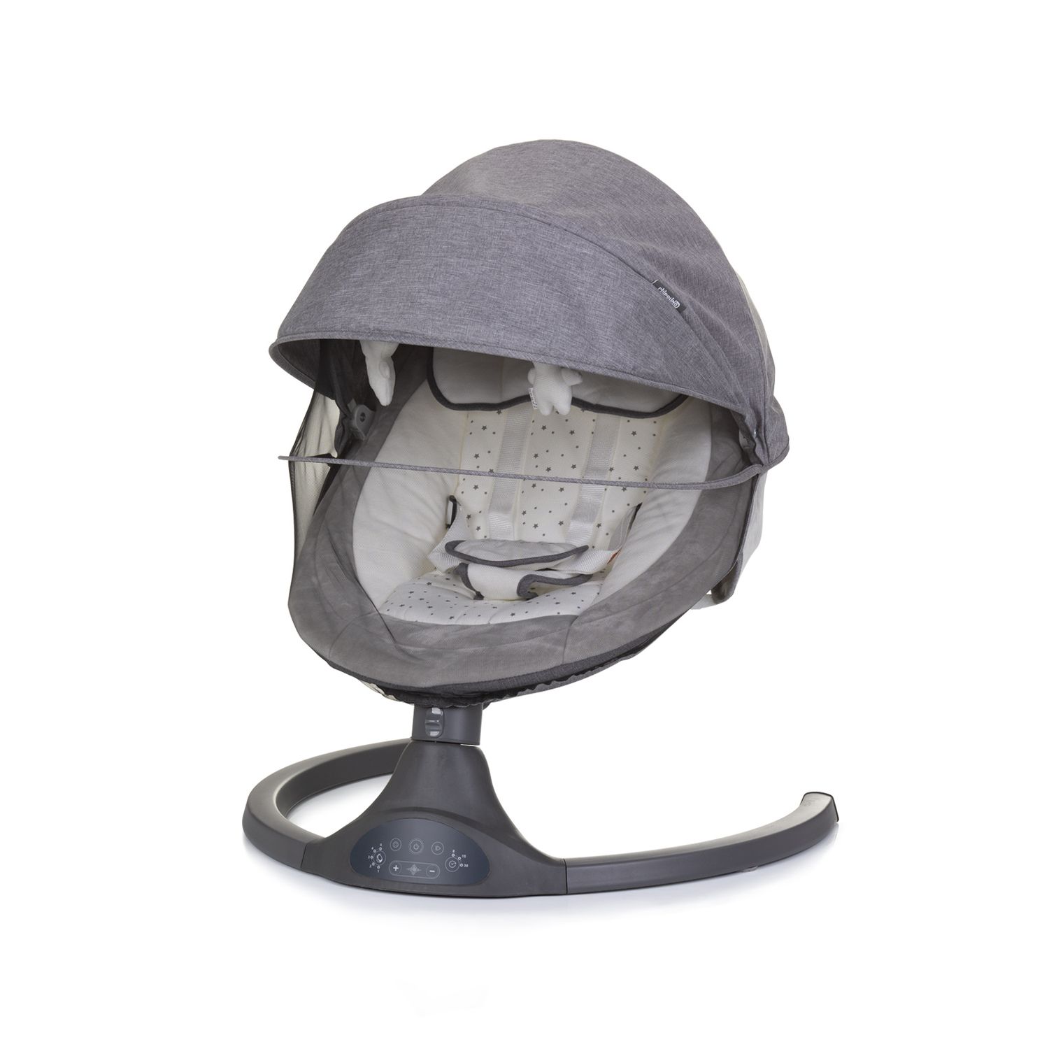 Chipolino Babywippe Brida, Fernbedienung Moskitonetz, Kissen, Plüschtiere, Timer grau
