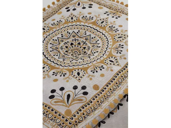 Pouf rectangulaire en textile coloris lin