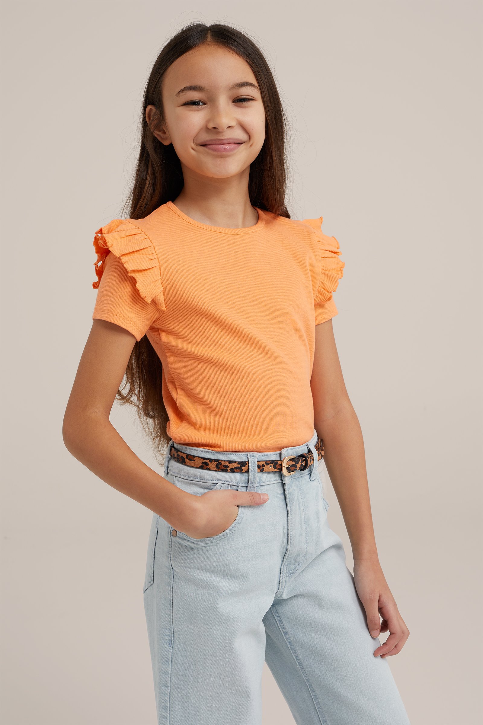 Meisjes T-shirt met ruches WE Fashion Oranje