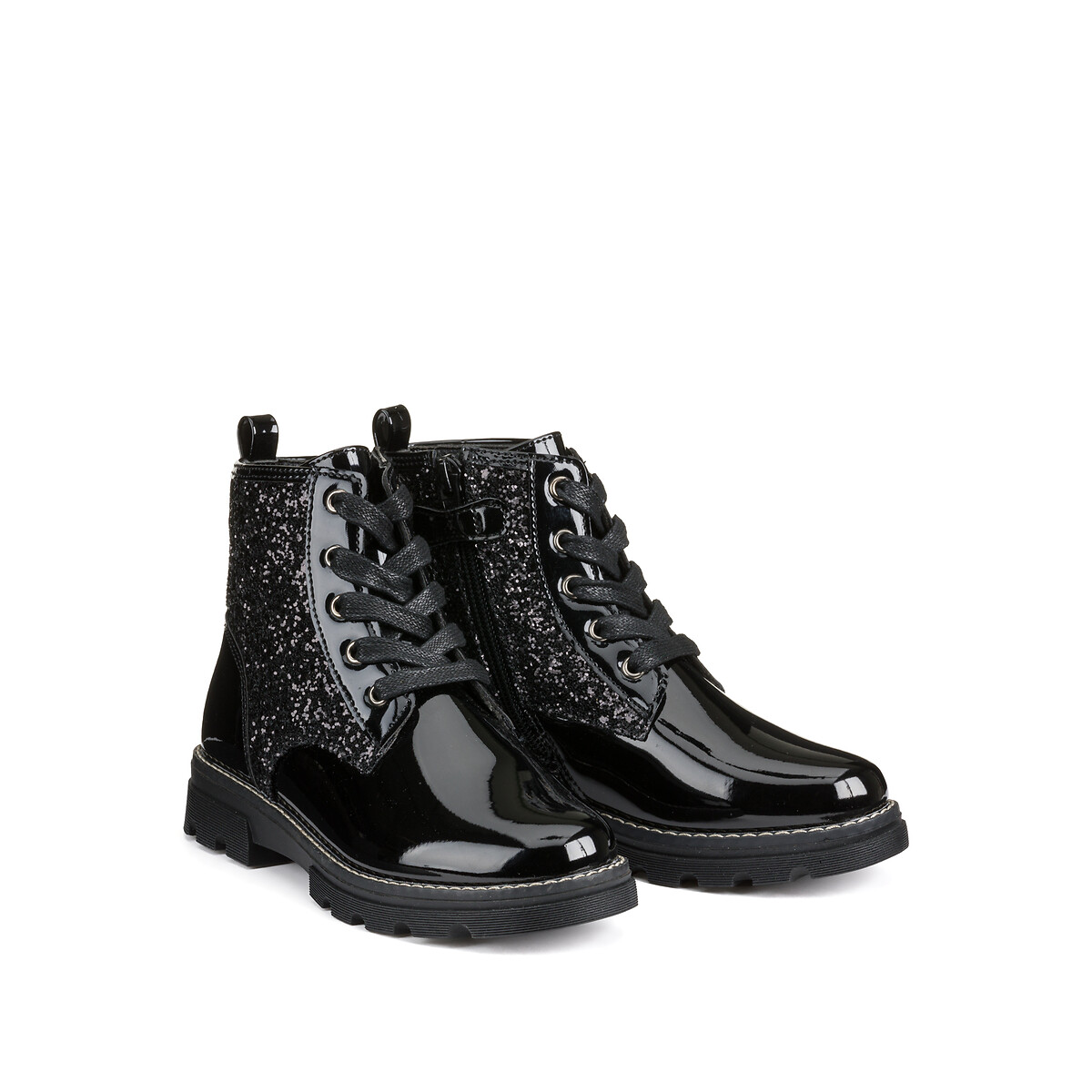 COLEÇÃO LA REDOUTE<br>Botas de cano curto com lantejoulas, zíper e cadarços
