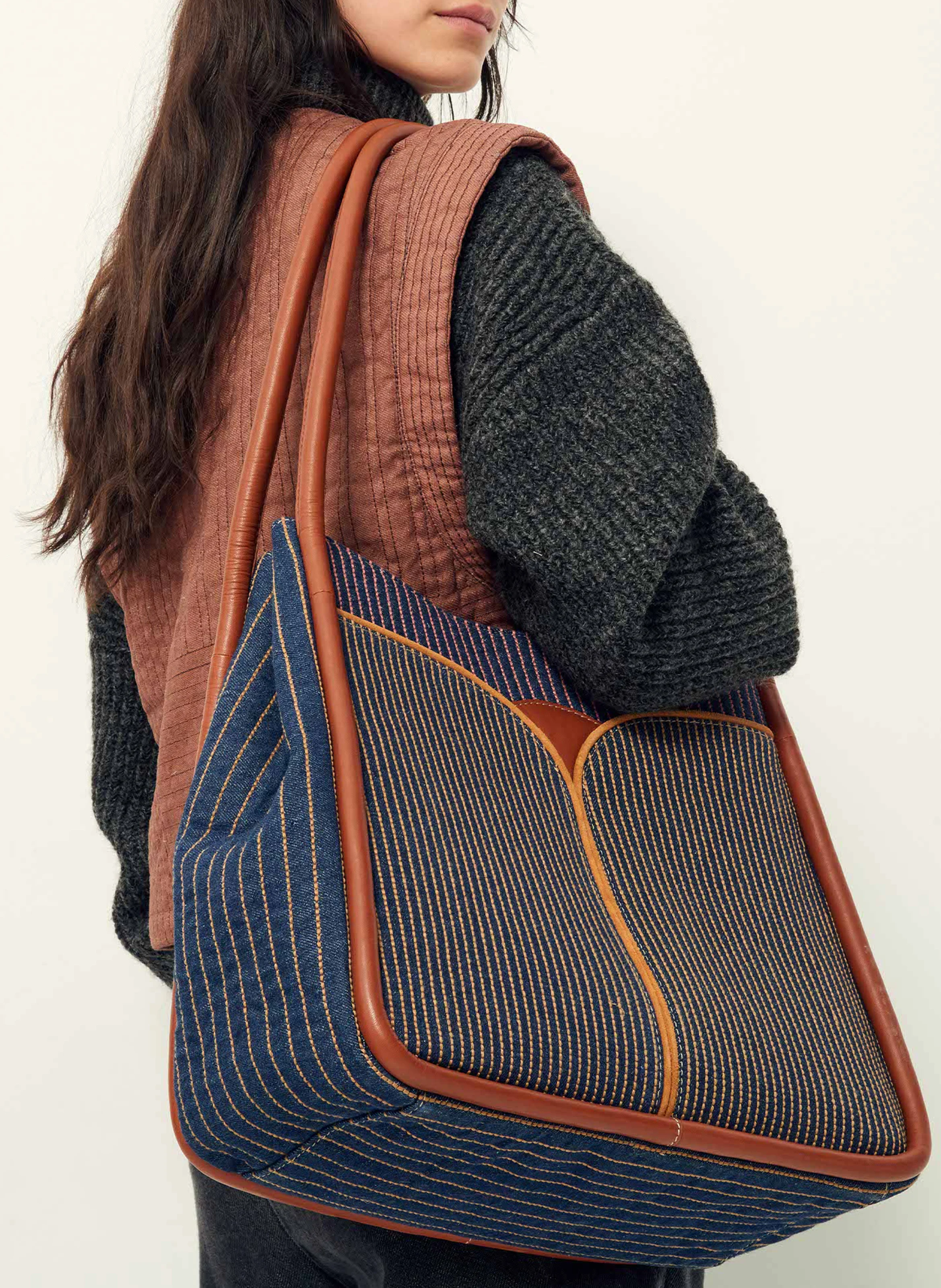 YLELA - Sac épaule en coton mélangé | Bleu