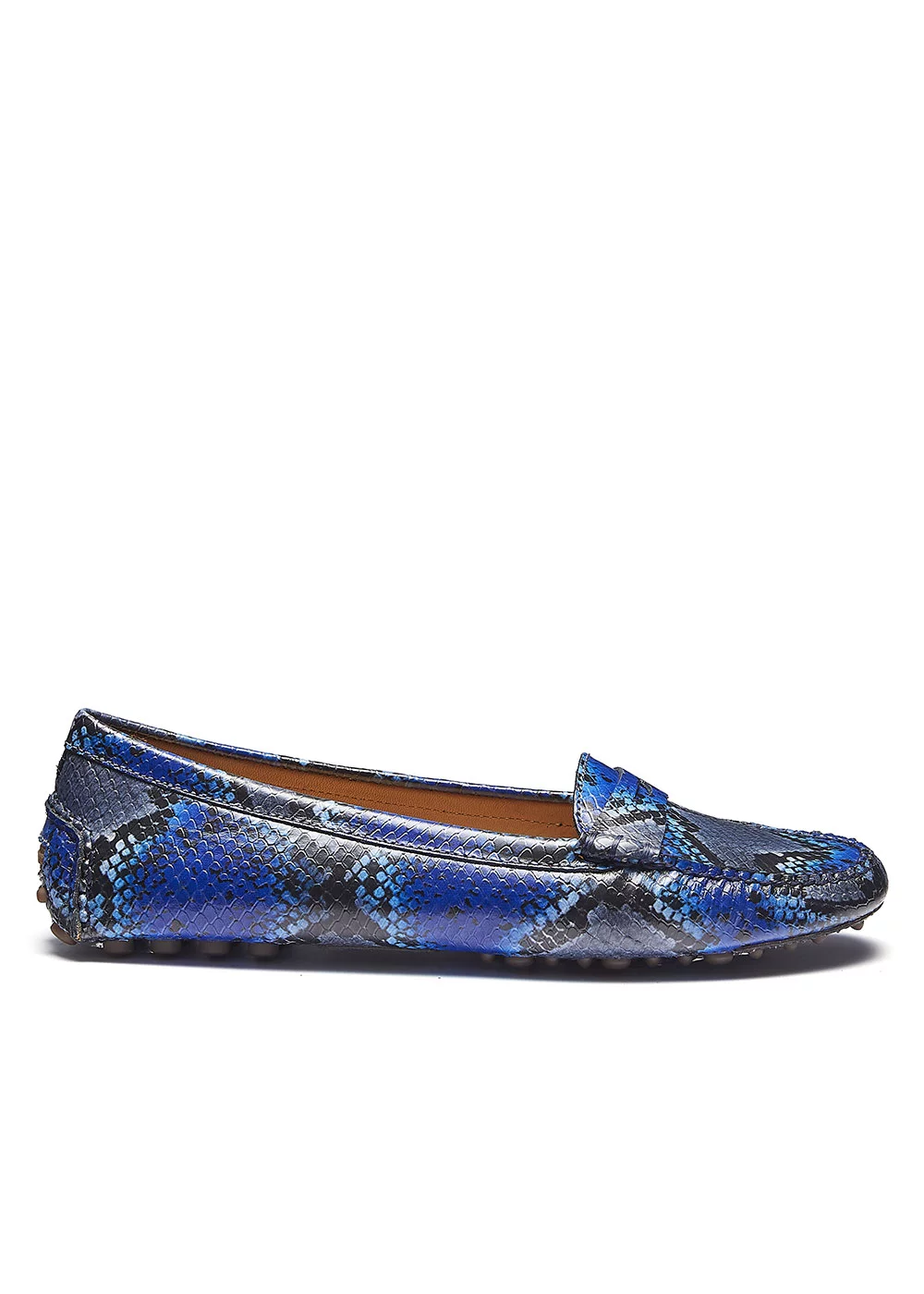 MOCASSIN ROUND DRIVER CUIR FACON PYTHON BLEU