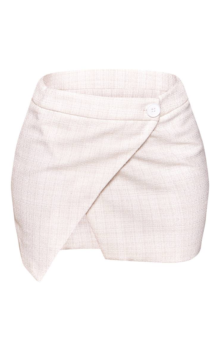 Blanc Cassé Mini-jupe Coordonnée En Bouclé Avec Détail Cache-cœur Ajusté Petite Taille