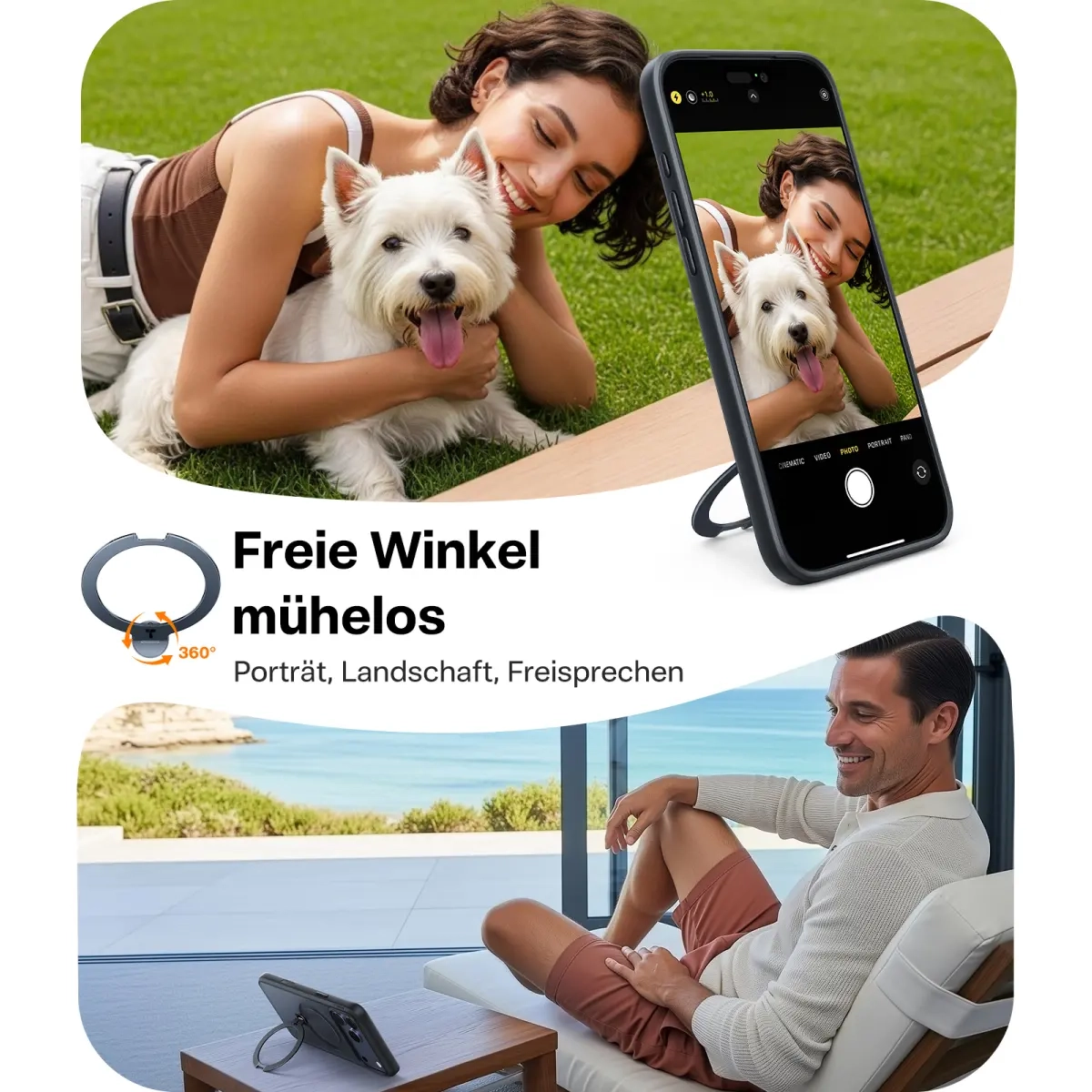 iPhone 17 Pro Max Ostand 360° Spin MagSafe Hybrid Hardcase Hülle Ring Stand   Kickstand - Schwarz
