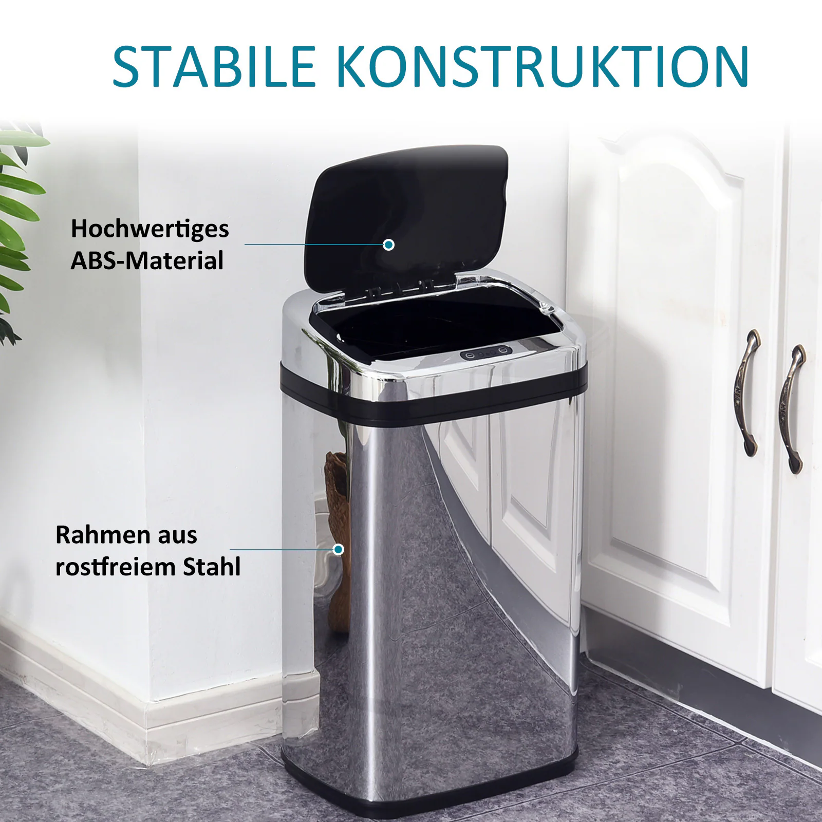 HOMCOM Automatik Mülleimer mit IR Sensor silber 33 x 25 x 58 cm (LxBxH)