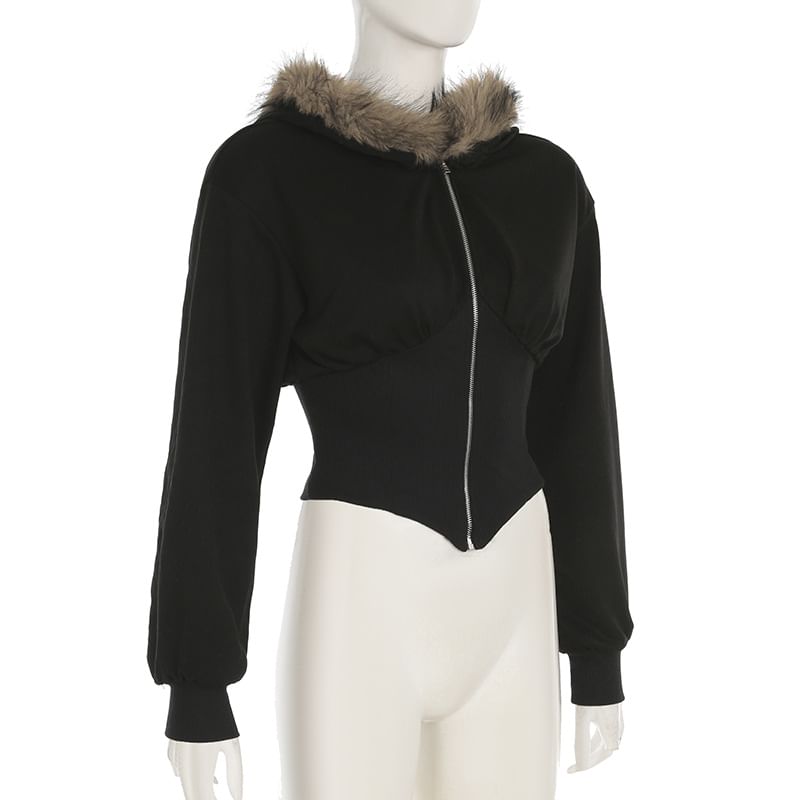 BrickBlack - Cropped jack met capuchon en rits en zachte rand