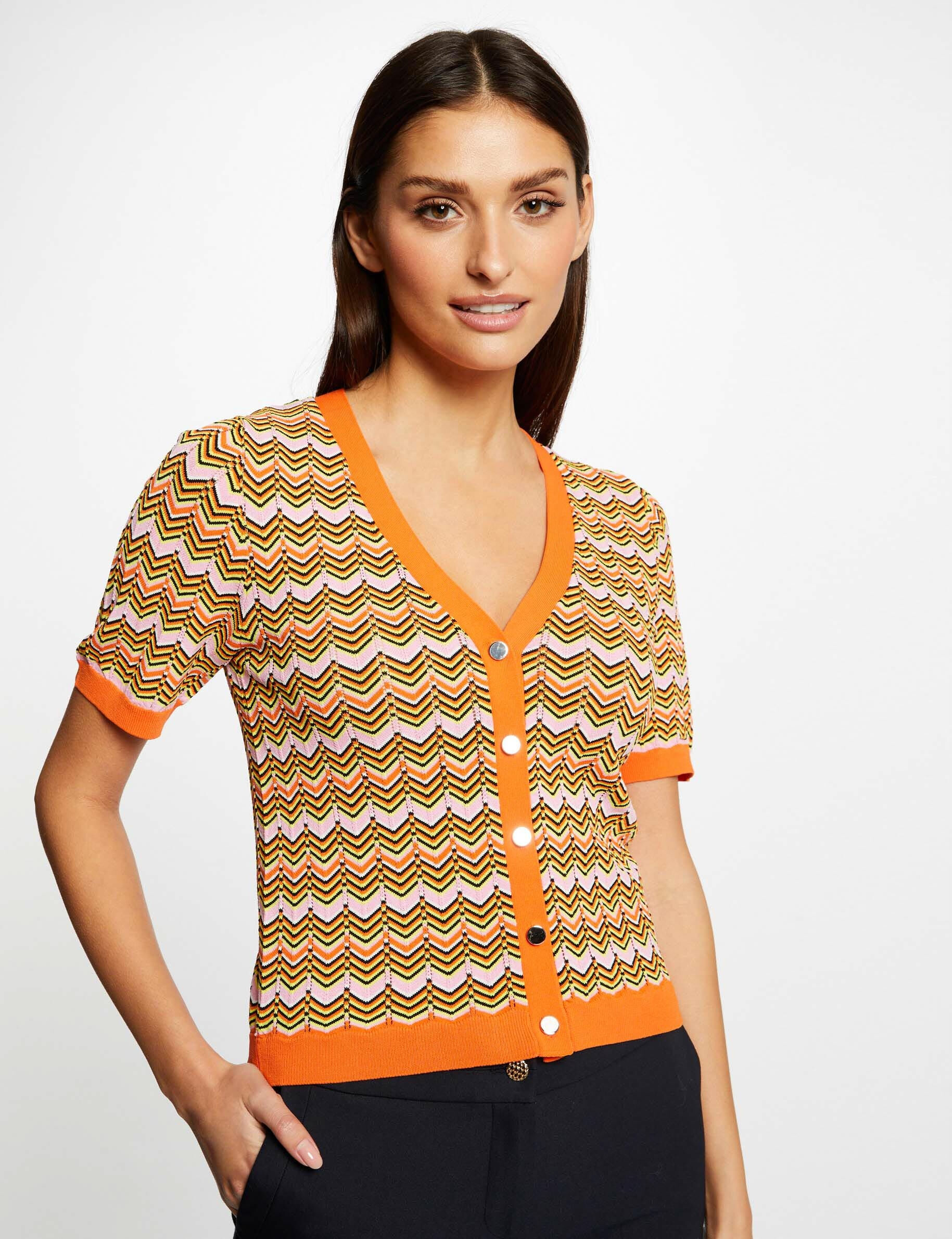 Pull manches courtes imprimé chevron orange femme - orange