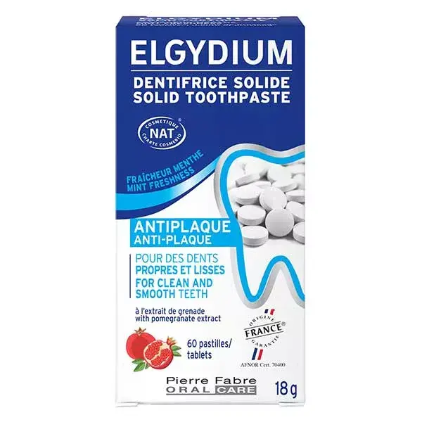 Pasta de dentes sólida antiplaca Elgydium, 60 comprimidos.