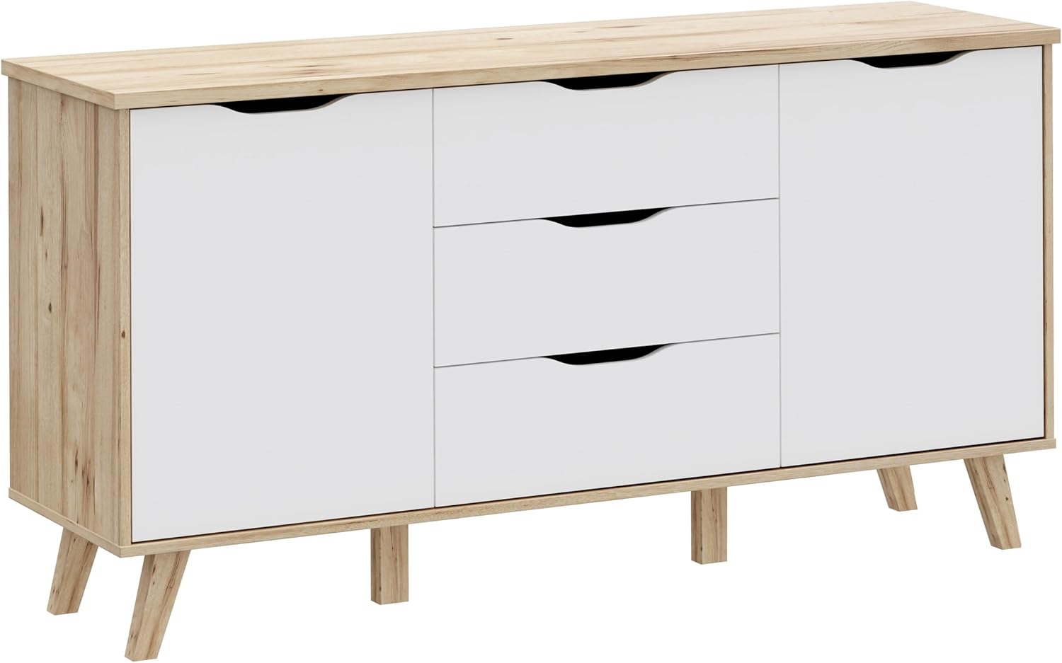 Forte VANKKA Kommode 150, Moderne Kommode mit 3 Schubladen und 2 Türen, Holzwerkstoff, Planked EicheDekor/Weiß, 149,4 cm breit, 76,7 cm hoch, 42 cm tief