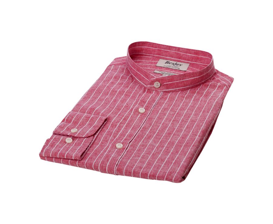 Chemise coton lin Chambray Rouge Liseré Blanc - ELRIC