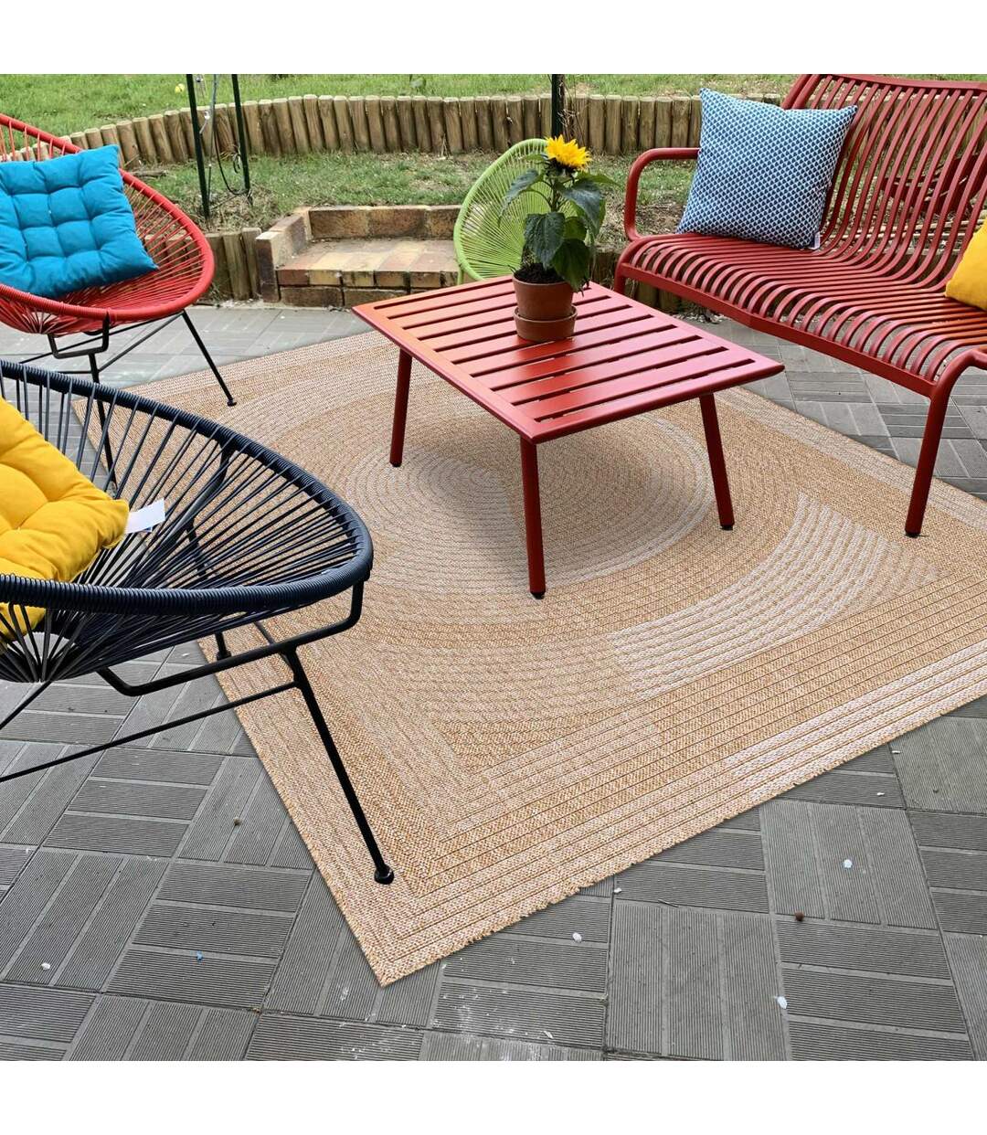 Tapis exterieur JUTE ART 7 en polypropylène doux et soyeux OEKO TEX