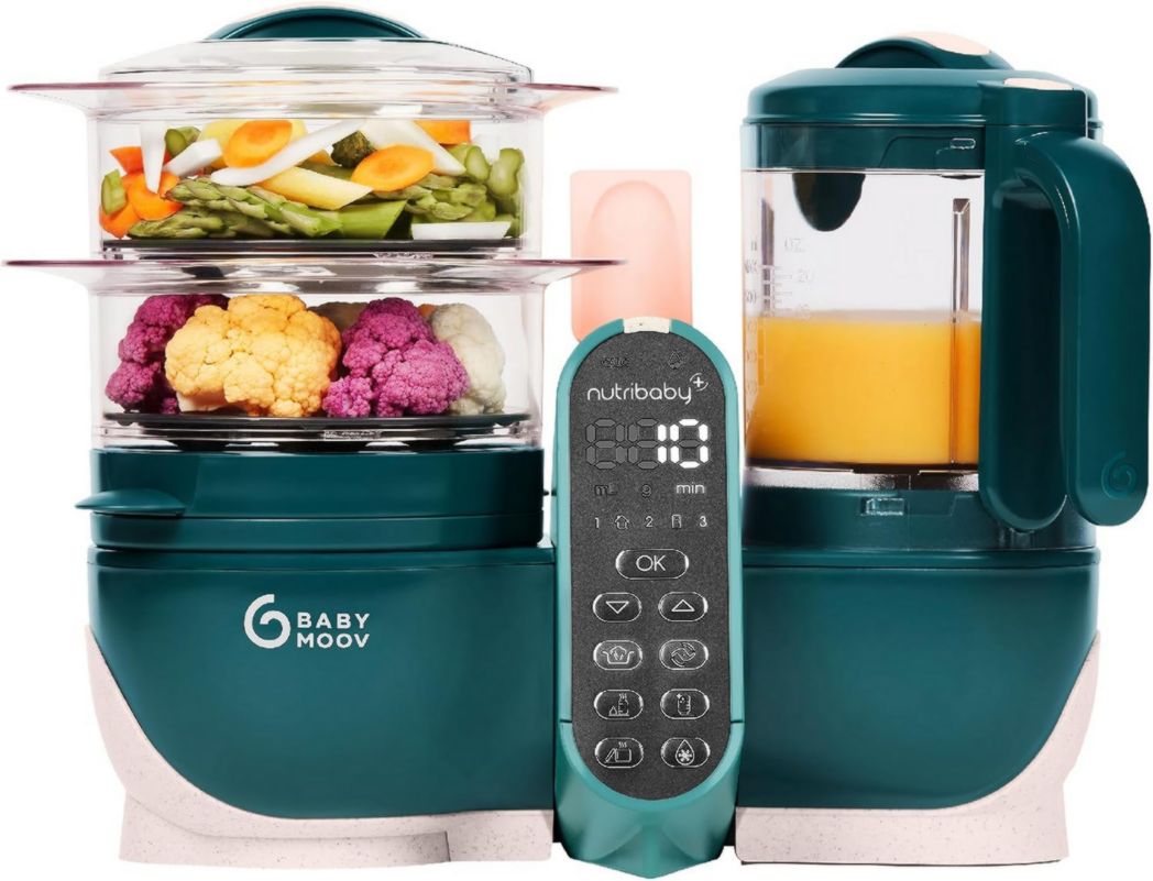 Babymoov Nutribaby(+), Robot cuiseur multifonction 6 en 1 pour bébé, cuiseur vapeur, grande capacité 2,2 L, petits pots maison, idéal pour diversifier les repas, vert opale