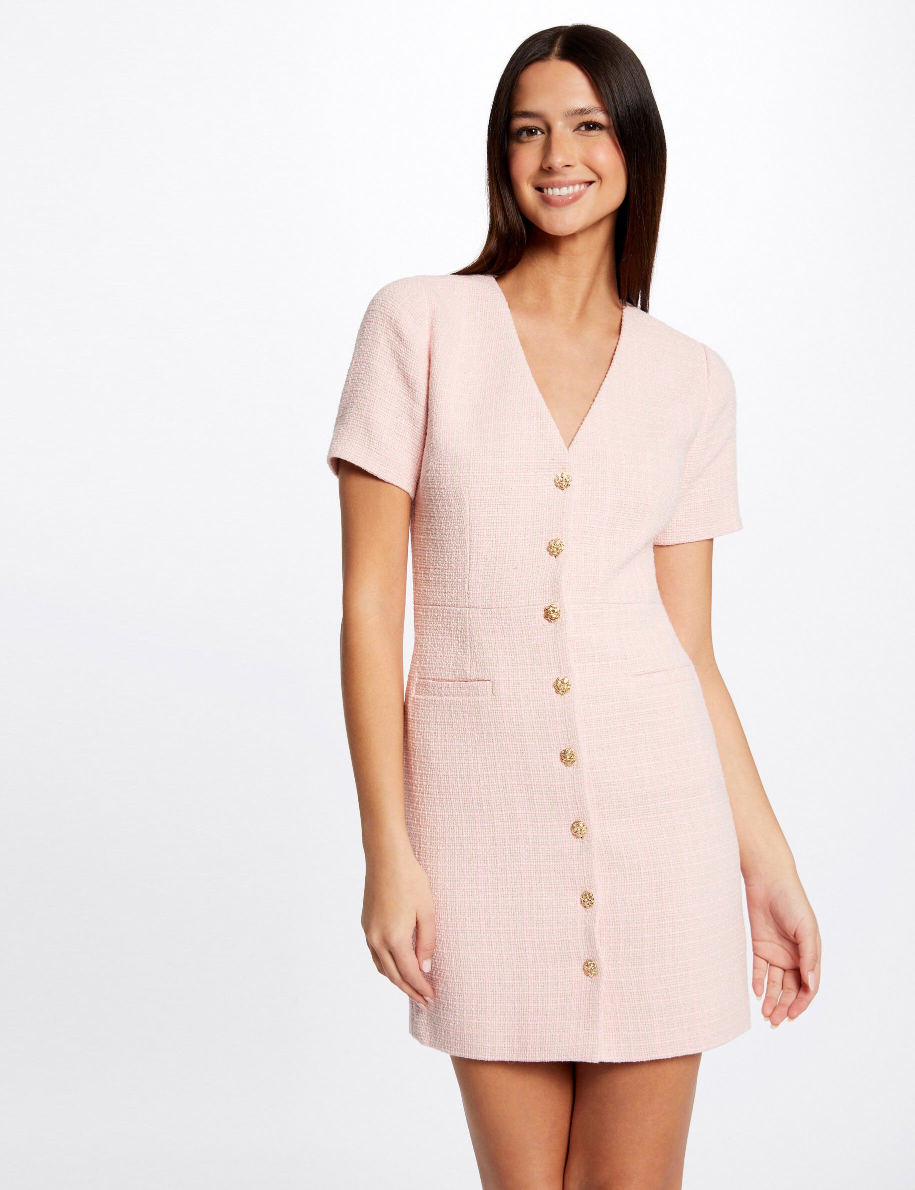 Robe ajustée boutonnée rose femme - rose