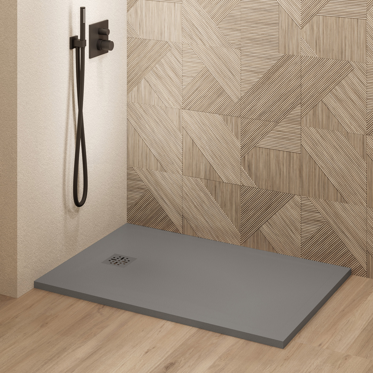 Saniclear Lino douchebak 120x70cm met stone finish donkergrijs