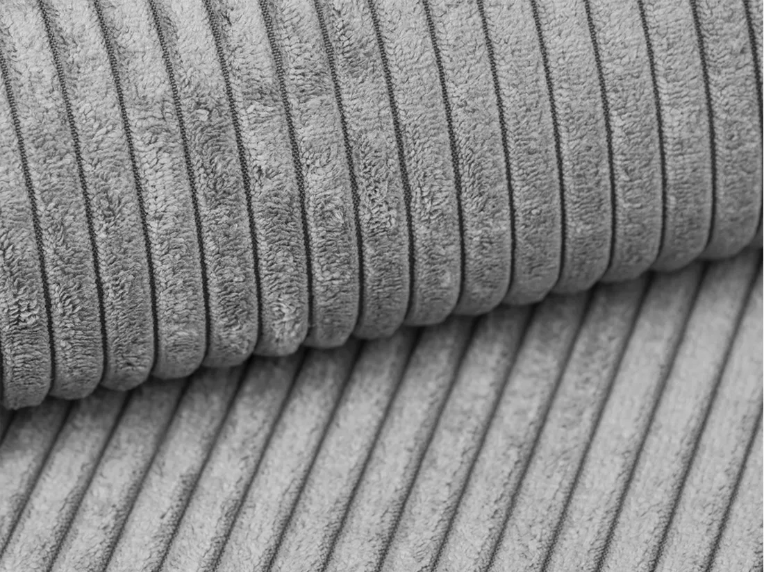 Pouf en velours côtelé gris clair AMELIA