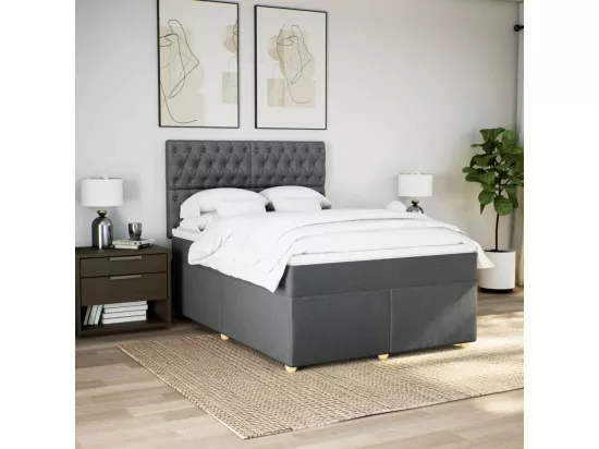 Sommier à lattes de lit avec matelas Gris foncé 140x190cm Tissu