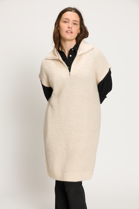 Long Pullunder, oversized, Feinstrick, Stehkragen, Zipper