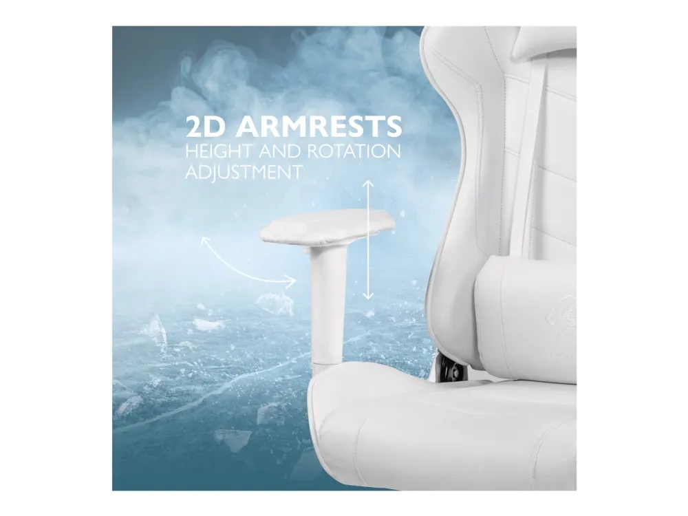 DELTACO GAMING GAM-096 - Spillestol - ergonomisk - høj ryg - armstøtter - T-formet - vippe - drejeled - aluminiumsramme, PU-behandlet læder - hvid