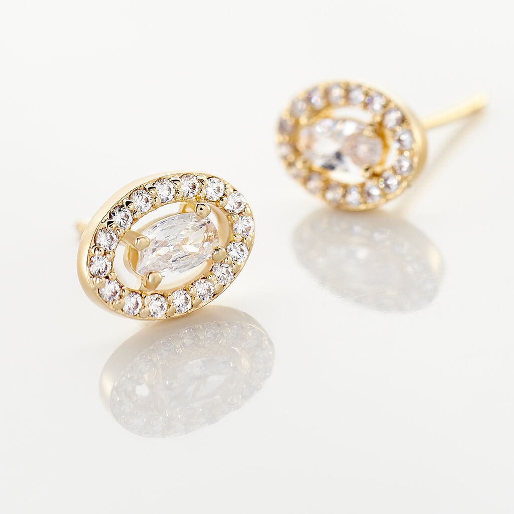 Boucles D'oreilles Puces Classical Plaqué Or Jaune Oxyde De Zirconium