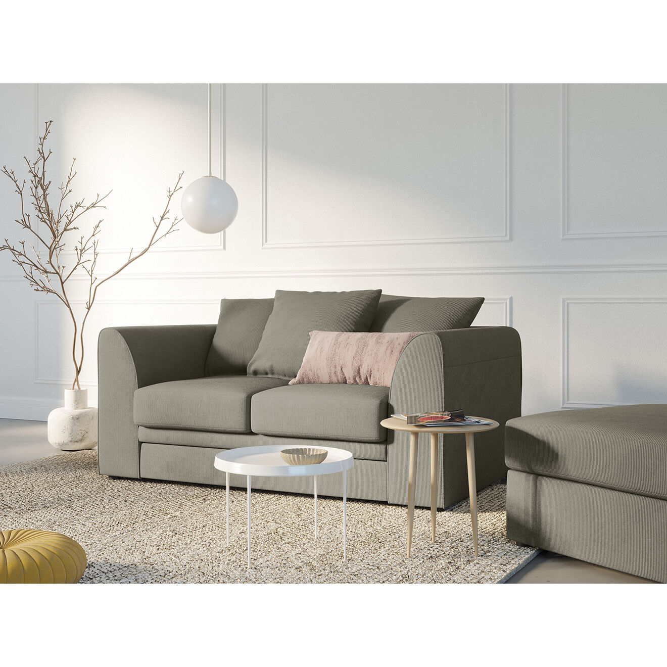 Mazzini Sofas Canapé Quince Velours côtelé 2 Places gris clair - 150x92x80 cm
