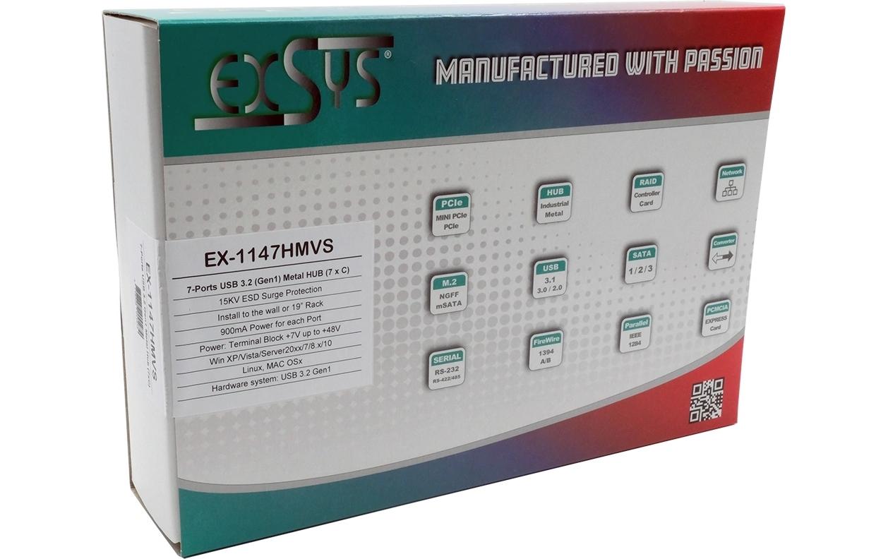 USB-Hub EX-1147HMVS<br>7-Port USB 3.2 Gen 1 Metall HUB mit 15KV ESD Überspannungsschutz, C-Buchsen