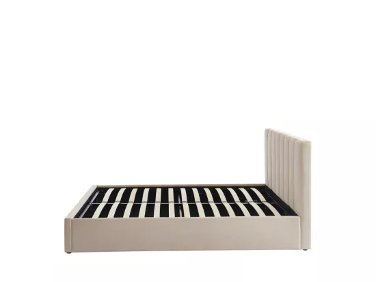 Billie - Lit coffre matelassé en tissu 160x200cm - Beige