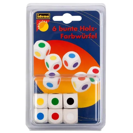 Idena Würfel Holz, bunt 16mm, 6 Stück