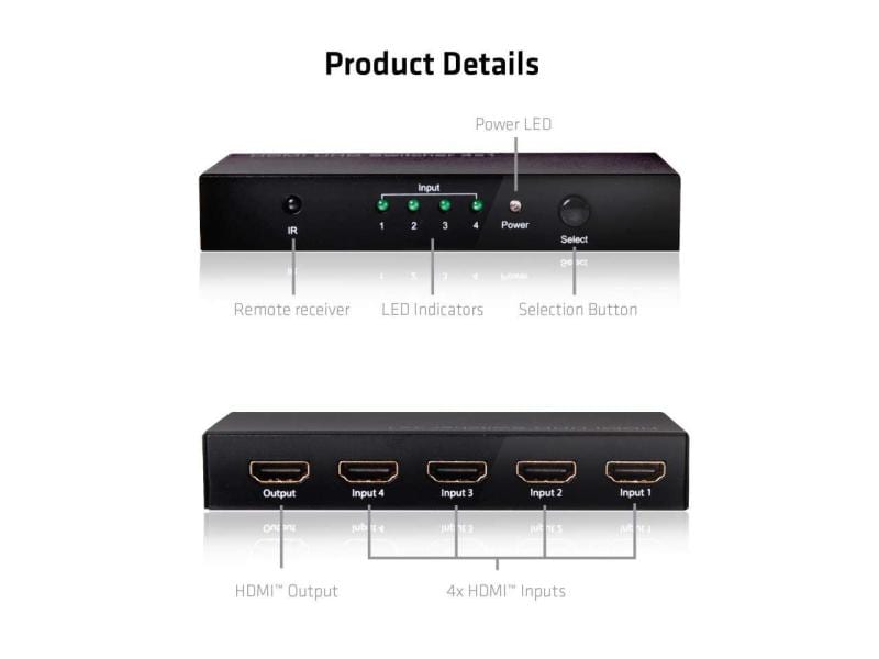 Club 3D Switchbox HDMI 2.0 UHD, 4 Port HDMI 4K 60Hz UHD SwitchBox mit 4 Ports
