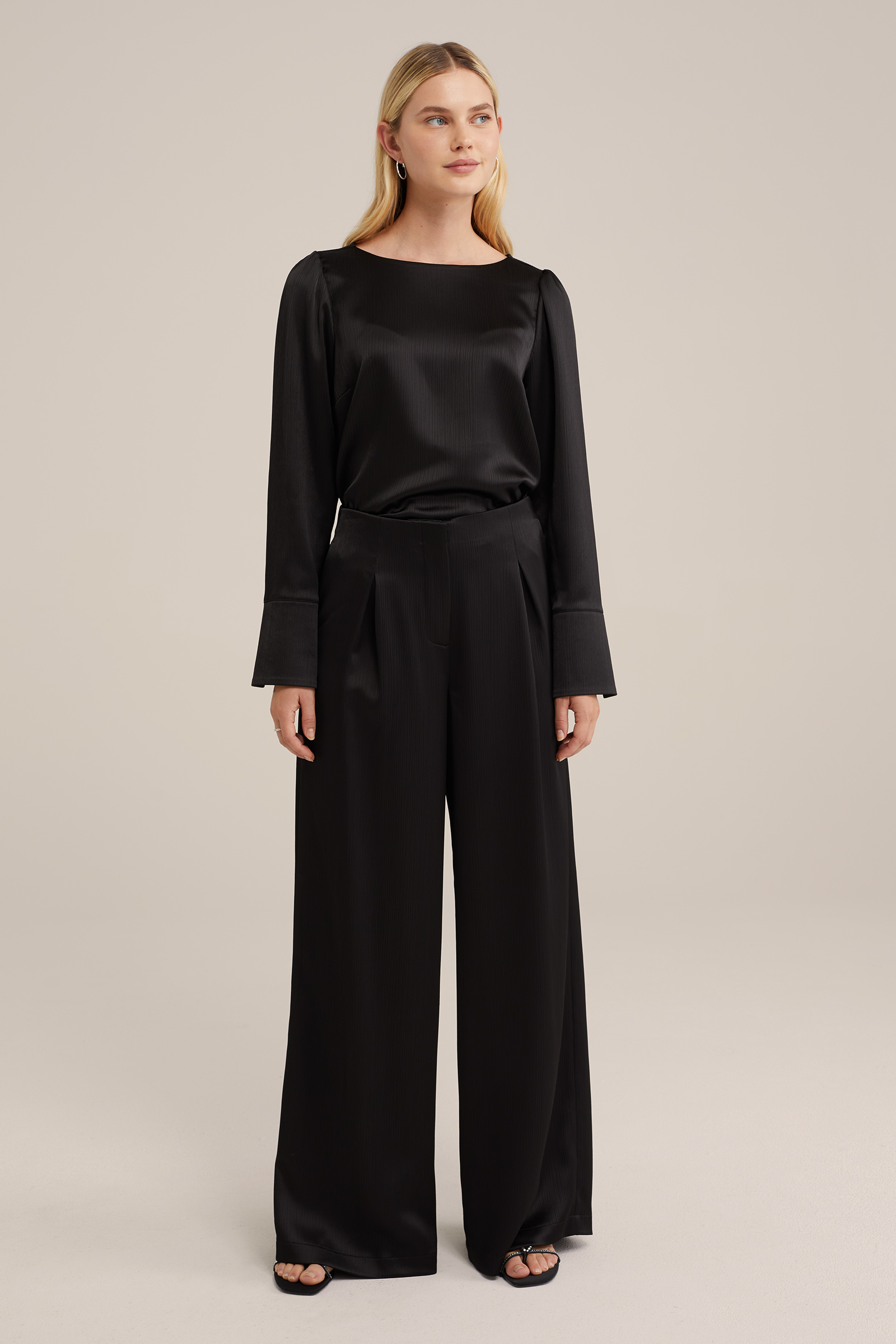 wide leg pantalon met satijnlook WE Fashion Zwart