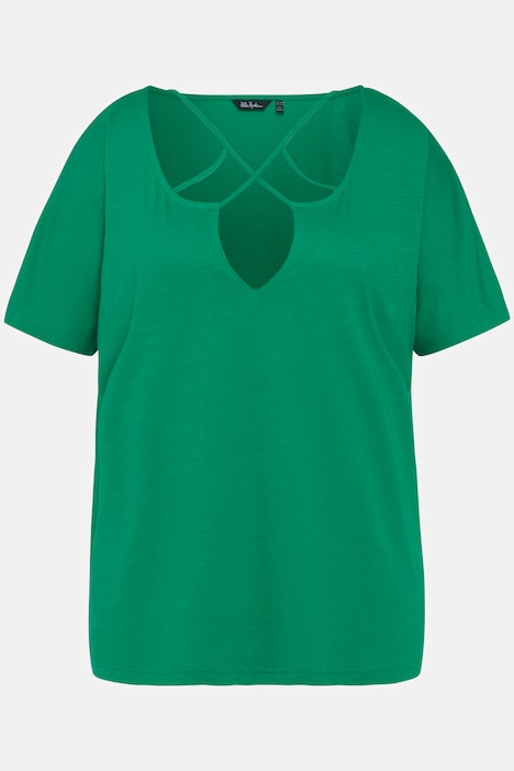 T-Shirt, Zierbänder, Tunika-Ausschnitt, Halbarm