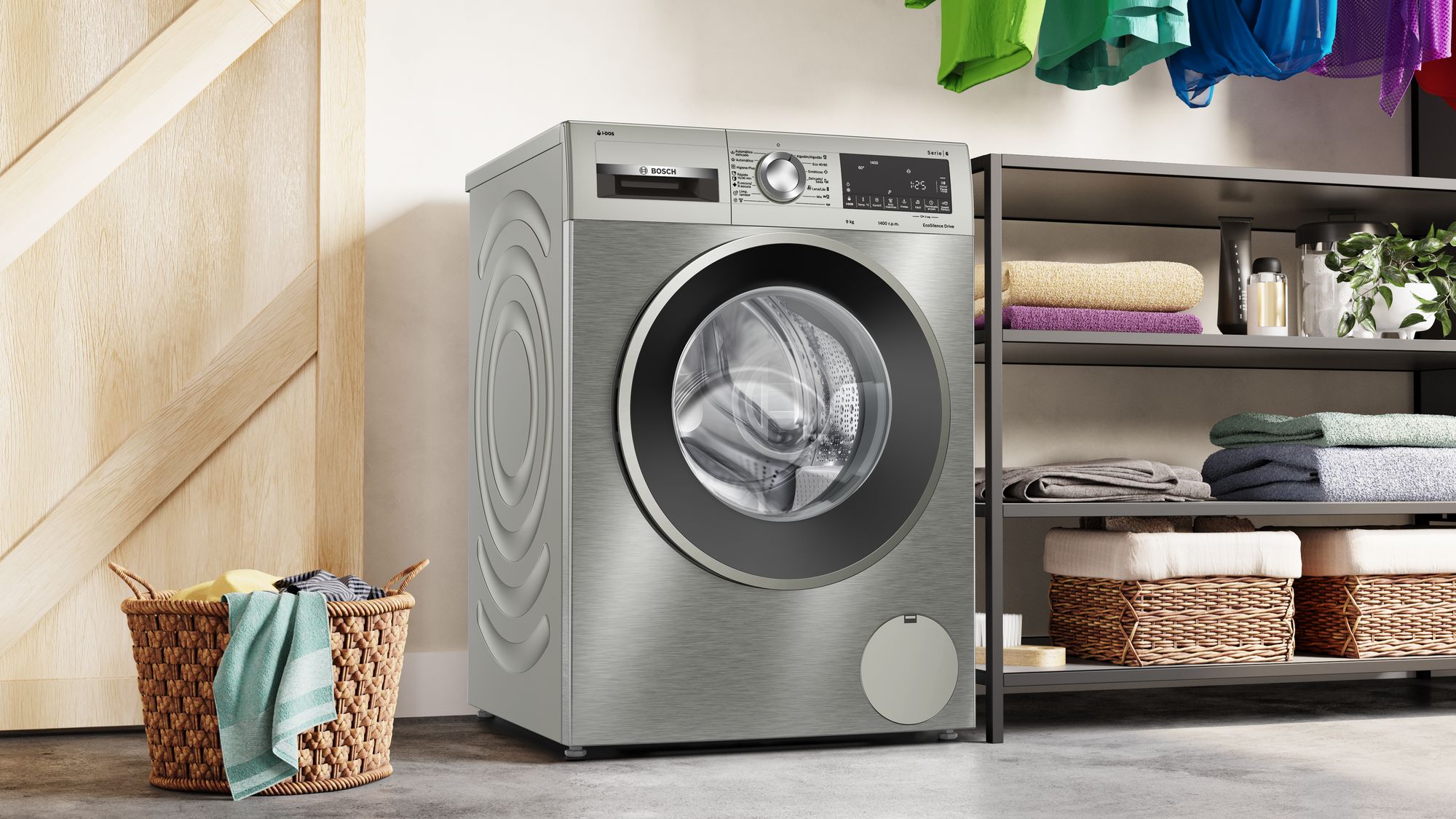 Máquina de lavar roupa de carregamento frontal Série 6, 9 kg, 1400 rpm, aço inoxidável WGG244AXES