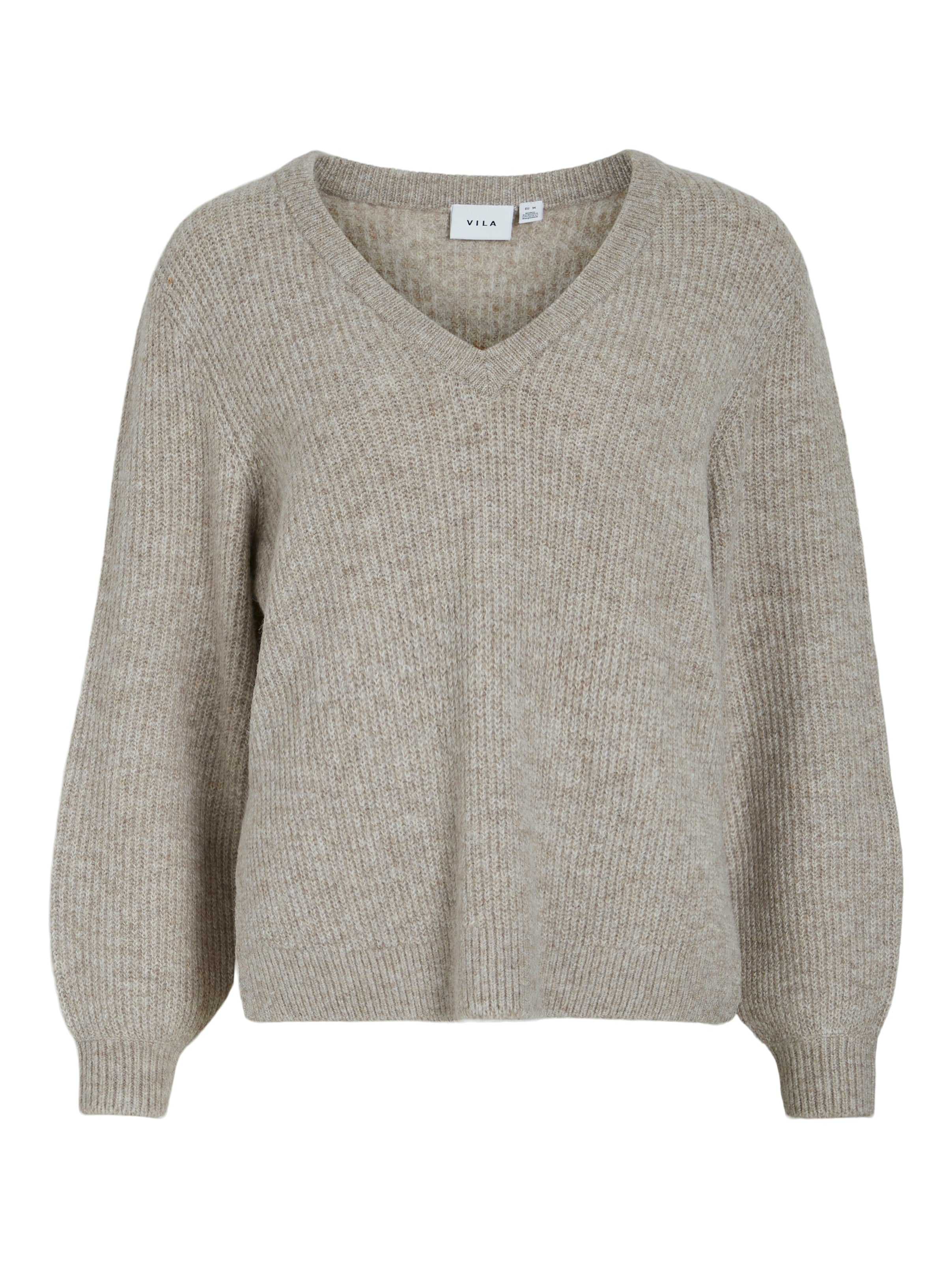 Vila  Vibeluna V-neck Rev L/S striktrøje - Natural Melange