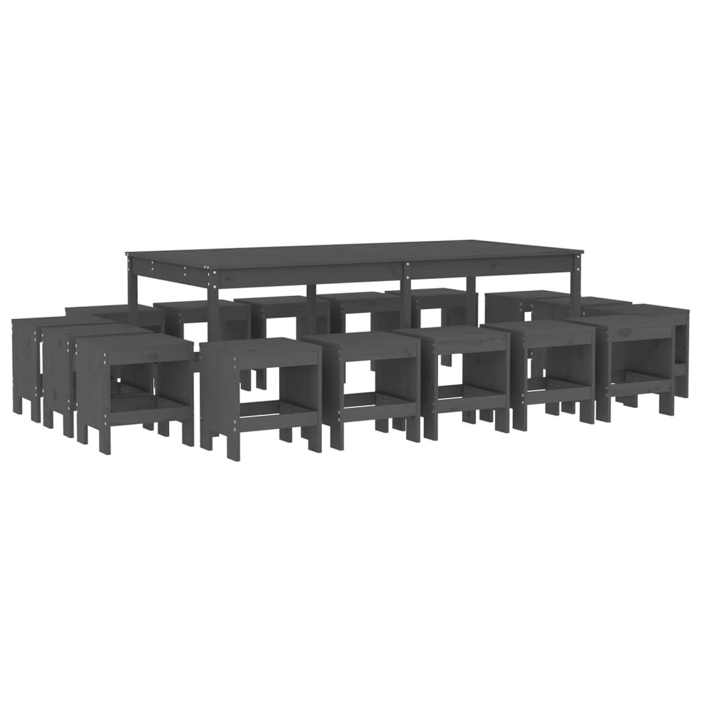 Ensemble à dîner de jardin 17 pcs gris bois massif de pin