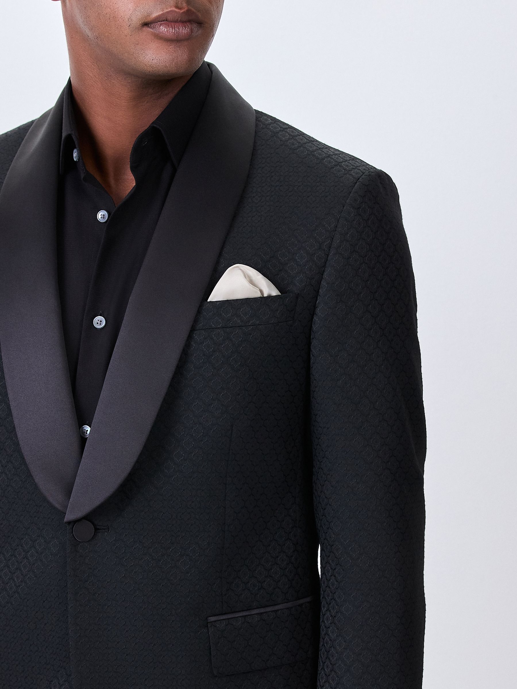 Zwart - Slim Fit Jacquard Tuxedo Suit Jacket