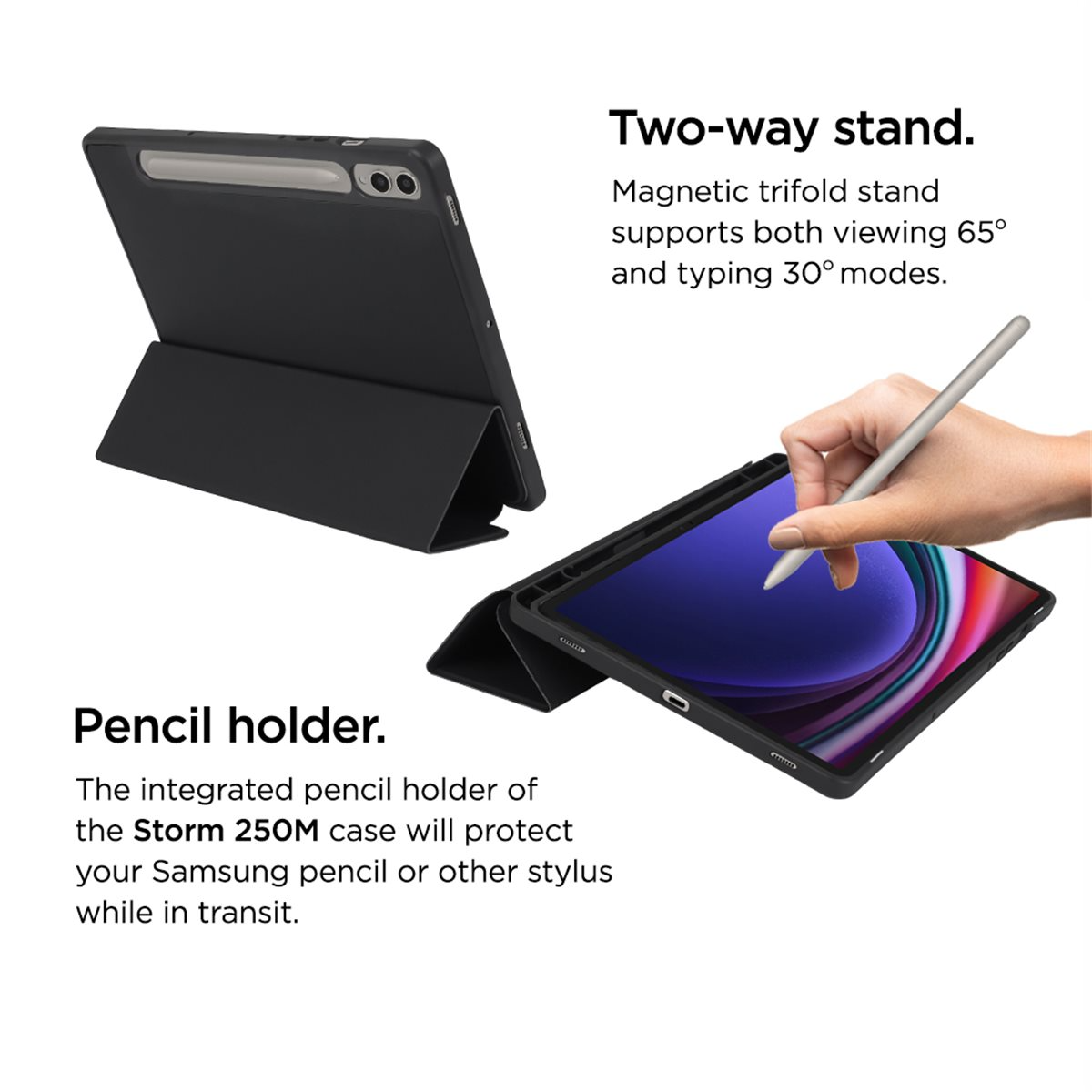 Samsung Galaxy Tab S9 FE  Plus / S9  Plus Smart Cover Hülle Storm 250m Stylus S-Pen Halterung (EGSR00180) - Schwarz