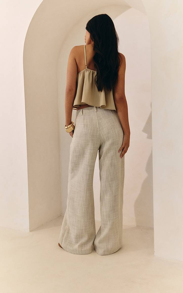 Gris Pierre Pantalon Large En Tweed Ajusté