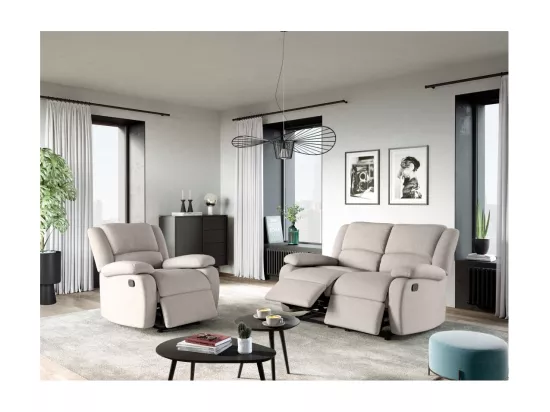 Fauteuil Relaxation manuel Léo en Tissu - Beige - L88 x P93 x H96cm - Loungitude
