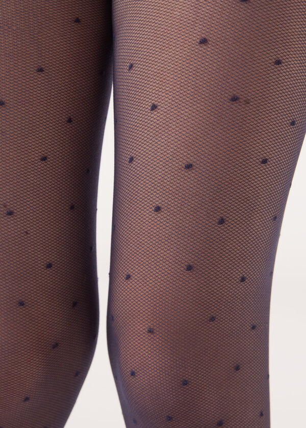 Meia-calça arrastão de bolinhas para meninas, 30 denier