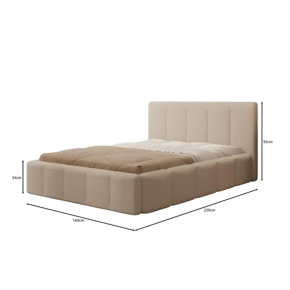 Meubella - Tweepersoonsbed Excalibur - Beige teddystof - 140x200 cm
