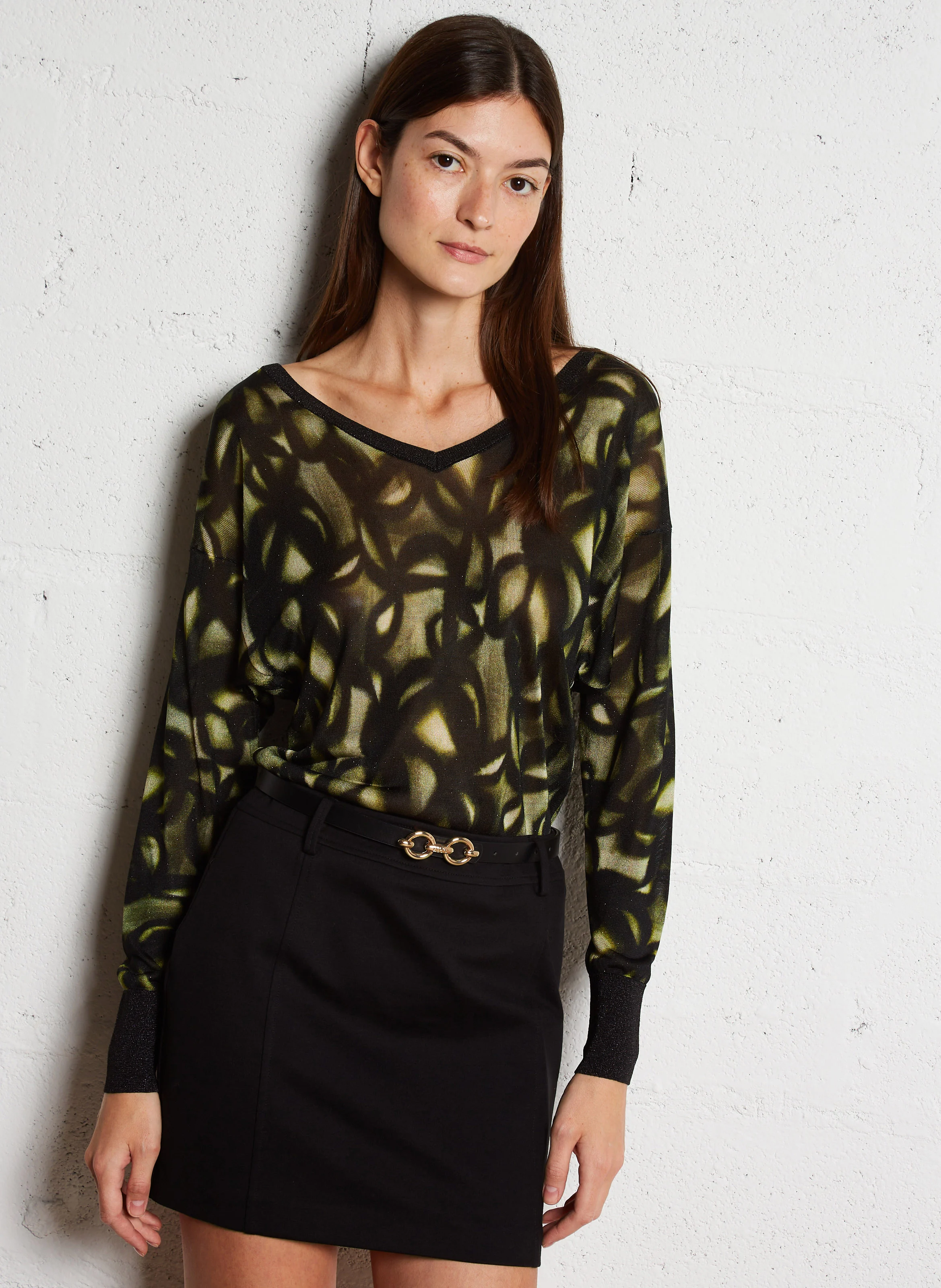 Pull col V imprimé | Vert