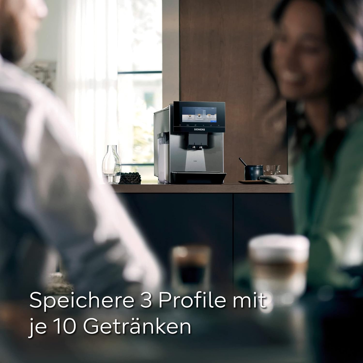 Siemens, machine à café automatique EQ900 TQ903D03, contrôle par l'application, écran tactile, mode barista, AromaBoost, réduction du bruit, broyeur premium, nettoyage à la vapeur, 1 500 W, inox